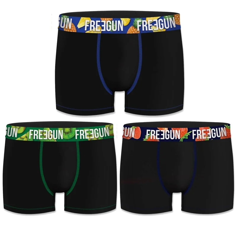 Freegun - Lot de 3 Boxers Homme en Coton Bio XL Noir