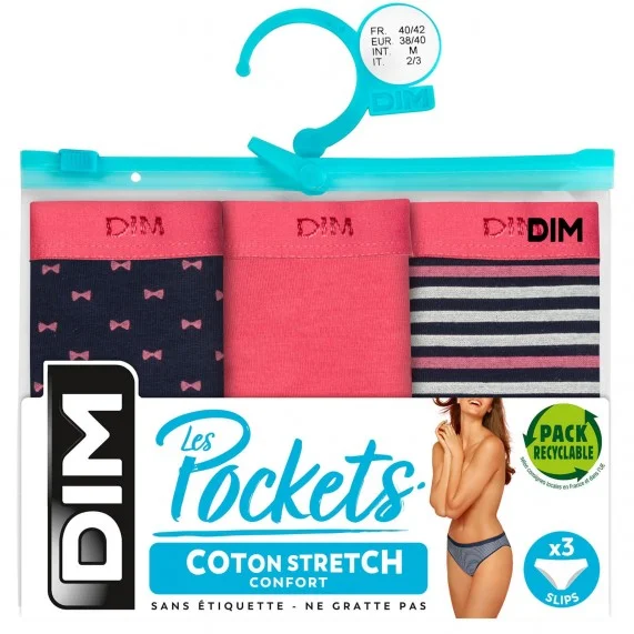 3er Set Cotton Stretch Fancy Panties "Les Pockets de Dim" (Höschen) Dim auf FrenchMarket