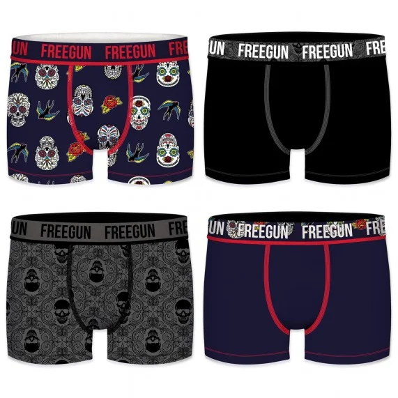 Set di 4 boxer da uomo in cotone biologico Flowers/Skull (Boxer da uomo) Freegun chez FrenchMarket