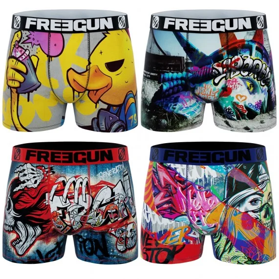 Set van 4 Street Graffiti Boxers voor jongens (Jongensboxershort) Freegun chez FrenchMarket