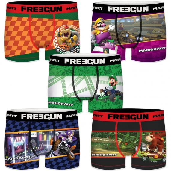 Set van 5 Mario Kart Boxers voor Mannen (Herenboxershorts) Freegun chez FrenchMarket