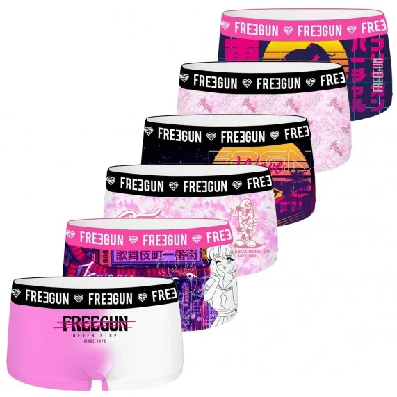 Juego de 6 calzoncillos para niñas (Boxers/Shorty) Freegun chez FrenchMarket