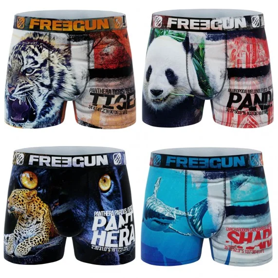 Set di 4 boxer da uomo in microfibra riciclata con animali (Boxer da uomo) Freegun chez FrenchMarket