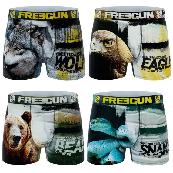 Set di 4 boxer da uomo in microfibra riciclata con animali (Boxer da uomo) Freegun chez FrenchMarket