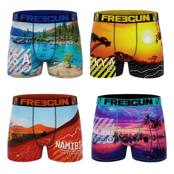 Lot de 4 Boxers Homme Microfibre Recyclé Paysage du Monde (Lot boxers Homme) Freegun chez FrenchMarket