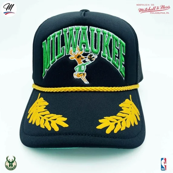 Cappello Trucker NBA "Foglia d'oro" dei Milwaukee Bucks HWC (Cappellino) Mitchell & Ness chez FrenchMarket