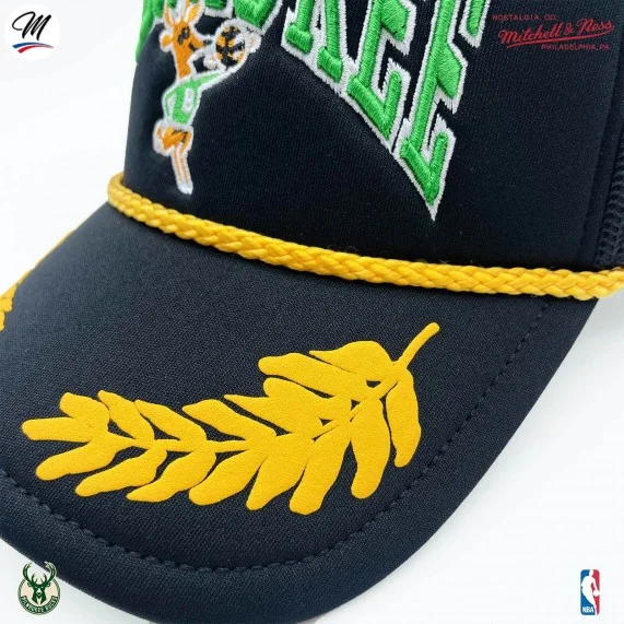 Cappello Trucker NBA "Foglia d'oro" dei Milwaukee Bucks HWC (Cappellino) Mitchell & Ness chez FrenchMarket