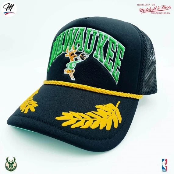 NBA Milwaukee Bucks HWC "Gold Leaf" Trucker Cap (Cap) Mitchell & Ness auf FrenchMarket