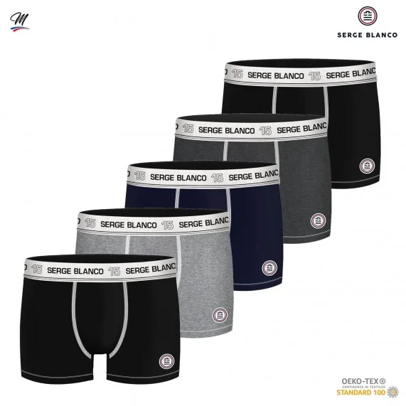 Set van 5 herenboxershorts in katoen (Herenboxershorts) Serge Blanco chez FrenchMarket