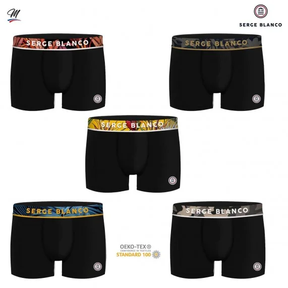 Set van 5 herenboxershorts in katoen (Herenboxershorts) Serge Blanco chez FrenchMarket