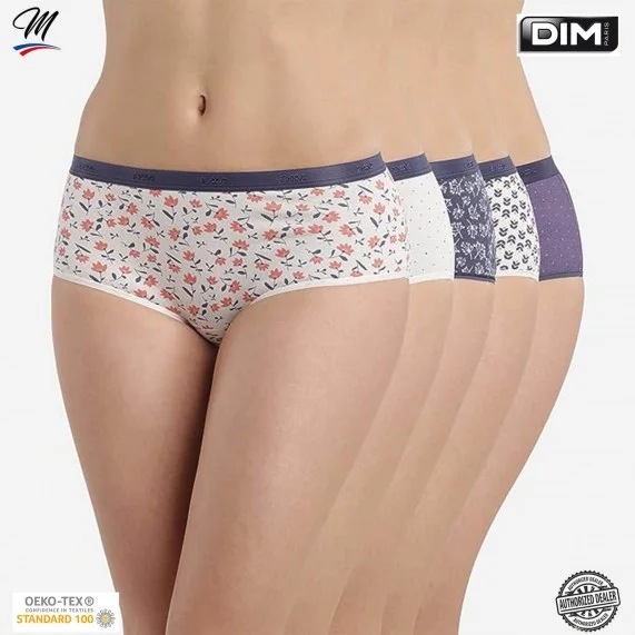 Set di 5 boxer in cotone elasticizzato fantasia "Les Pockets de Dim" (Boxer - Slip) Dim chez FrenchMarket