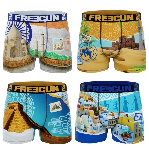 4er-Pack Boxershorts für Männer aus recycelter Mikrofaser Weltlandschaft (Boxershorts für Männer) Freegun auf FrenchMarket