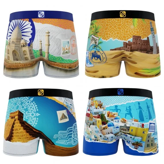 Lot de 4 Boxers Homme Microfibre Recyclé Paysage du Monde (Lot boxers Homme) Freegun chez FrenchMarket