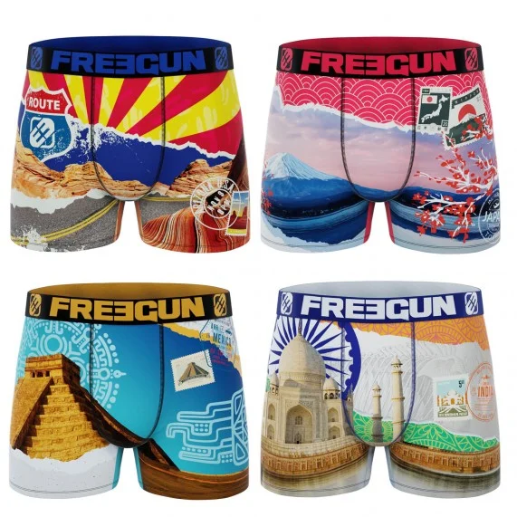 Set di 4 boxer da uomo in microfibra riciclata Paysage du Monde (Boxer da uomo) Freegun chez FrenchMarket