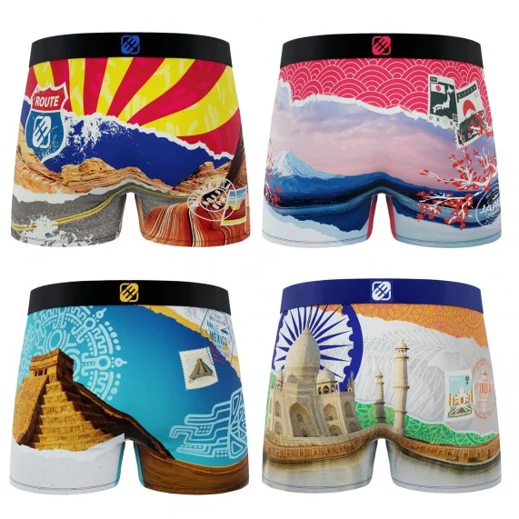 Lot de 4 Boxers Homme Microfibre Recyclé Paysage du Monde (Lot boxers Homme) Freegun chez FrenchMarket