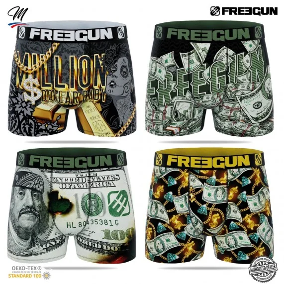 Set van 4 herenboxers Premuim Dollars (Herenboxershorts) Freegun chez FrenchMarket