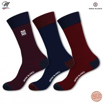 Lot de 3 paires de Chaussettes Homme en Coton "Rugby Rayures" (Chaussettes fantaisies) Serge Blanco chez FrenchMarket