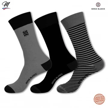 Lot de 3 paires de Chaussettes Homme en Coton "Rugby Rayures" (Chaussettes fantaisies) Serge Blanco chez FrenchMarket