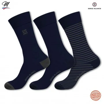 Lot de 3 paires de Chaussettes Homme en Coton "Rugby Rayures" (Chaussettes fantaisies) Serge Blanco chez FrenchMarket