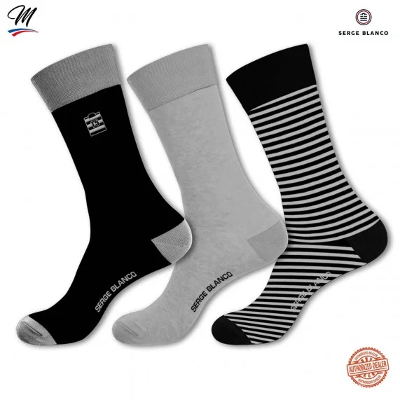 3 Paar Herrensocken aus Baumwolle "Rugby Streifen" (Fancy) Serge Blanco auf FrenchMarket