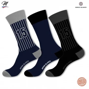 Set of 3 pairs of Men's Cotton Rugby Stripes Socks (Fancy socks) Serge Blanco on FrenchMarket