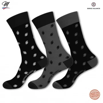 Lot de 3 paires de Chaussettes Homme en Coton "Rugby Rayures" (Chaussettes fantaisies) Serge Blanco chez FrenchMarket