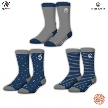 Set of 3 Pairs of Men's Cotton "Rugby 15" Socks (Fancy socks) Serge Blanco on FrenchMarket