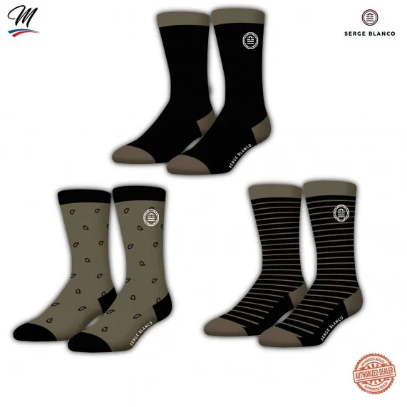 Lot de 3 paires de Chaussettes Homme en Coton "Rugby 15" (Chaussettes fantaisies) Serge Blanco chez FrenchMarket