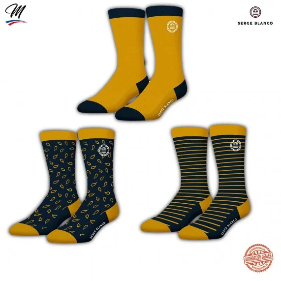 Set of 3 Pairs of Men's Cotton "Rugby 15" Socks (Fancy socks) Serge Blanco on FrenchMarket