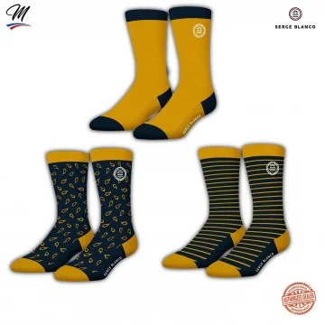 Set of 3 Pairs of Men's Cotton "Rugby 15" Socks (Fancy socks) Serge Blanco on FrenchMarket