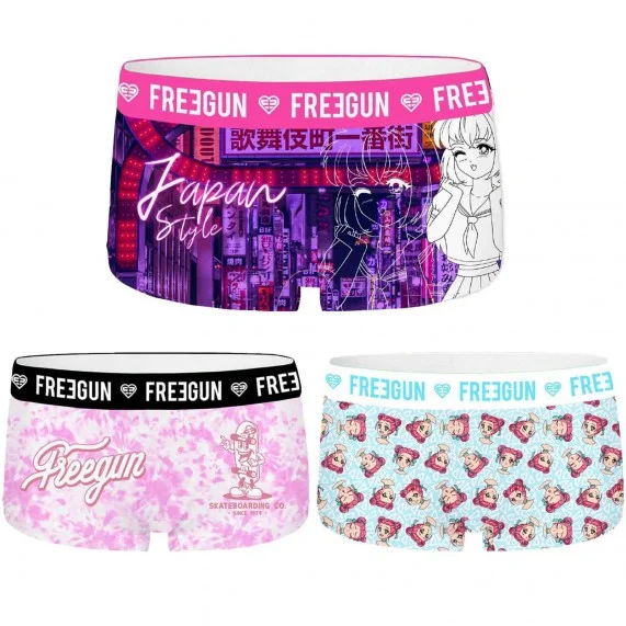 Set di 3 pantaloncini fantasia da donna (Boxer - Slip) Freegun chez FrenchMarket