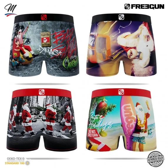 Set van 4 herenboxershorts Kerstcollectie (Herenboxershorts) Freegun chez FrenchMarket