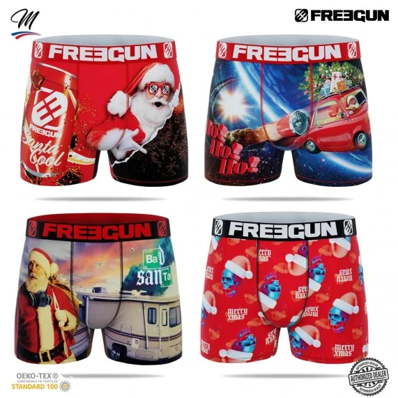 4er-Set Herren-Boxershorts Weihnachtskollektion (Boxershorts für Männer) Freegun auf FrenchMarket