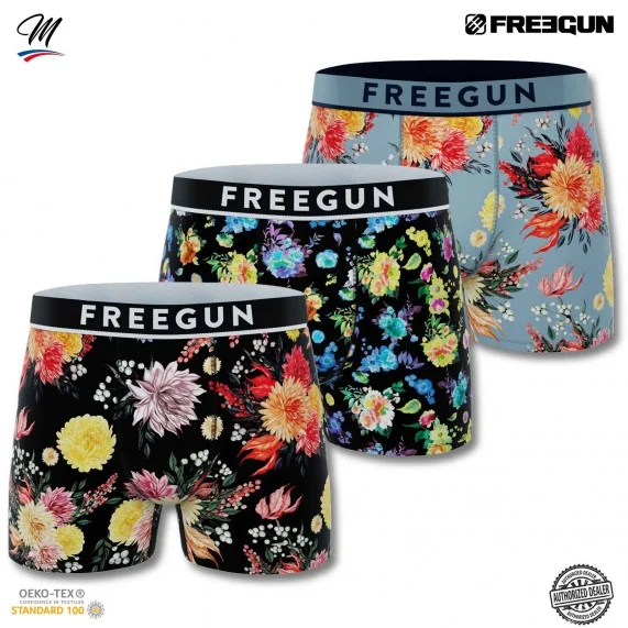 3er-Pack Boxershorts für Männer aus Baumwolle "Premium Signature Flowers" (Boxershorts für Männer) Freegun auf FrenchMarket