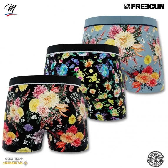 Lot de 3 Boxers Homme Coton "Premium Signature Flowers" (Lot boxers Homme) Freegun chez FrenchMarket