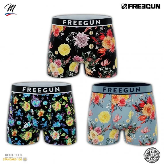 3er-Pack Boxershorts für Männer aus Baumwolle "Premium Signature Flowers" (Boxershorts für Männer) Freegun auf FrenchMarket