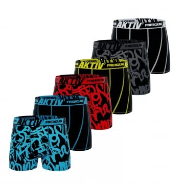 Set van 6 Katoenen AKTIV Sport "Graffiti" Boxers voor heren (Herenboxershorts) Freegun chez FrenchMarket