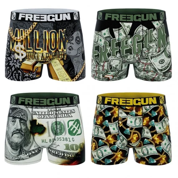 Lot de 4 Boxers Homme Premium Dollars (Lot boxers Homme) Freegun chez FrenchMarket