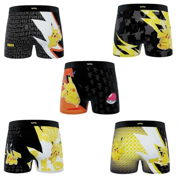 Set van 5 Pokemon Team Pikachu Boxers voor Mannen (Herenboxershorts) Freegun chez FrenchMarket