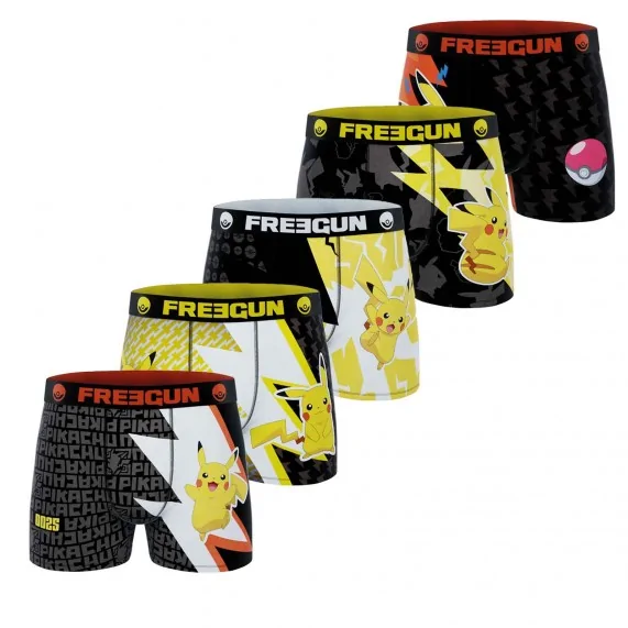 Set di 5 boxer Pokemon Team Pikachu per uomo (Boxer da uomo) Freegun chez FrenchMarket