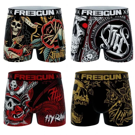 Lote de 4 calzoncillos Rock & Tattoo "HYRAW" para hombre (Calzoncillos para hombre) Freegun chez FrenchMarket