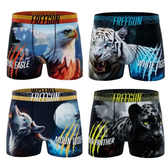 Lot de 4 Boxers Homme Microfibre "Animaux Wild" (Lot boxers Homme) Freegun chez FrenchMarket