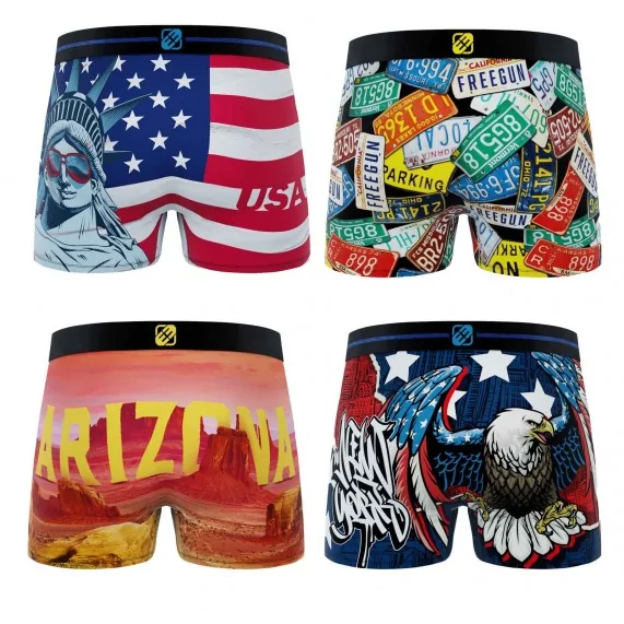 4er-Pack Boxershorts für Männer "USA" aus Mikrofaser (Boxershorts für Männer) Freegun auf FrenchMarket