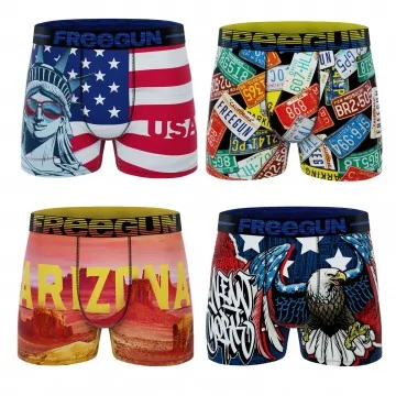 Set di 4 boxer "USA" da uomo in microfibra (Boxer da uomo) Freegun chez FrenchMarket