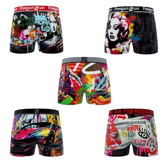 Lote de 5 calzoncillos bóxer de microfibra "Street Pop-Art" para hombre (Calzoncillos para hombre) Freegun chez FrenchMarket