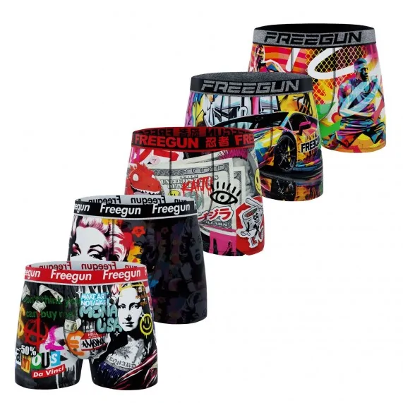 Lot de 5 Boxers Homme Microfibre "Street Pop Art" (Lot boxers Homme) Freegun chez FrenchMarket