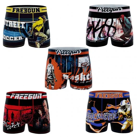 Set di 5 boxer "Street Sport" in microfibra per uomo (Boxer da uomo) Freegun chez FrenchMarket