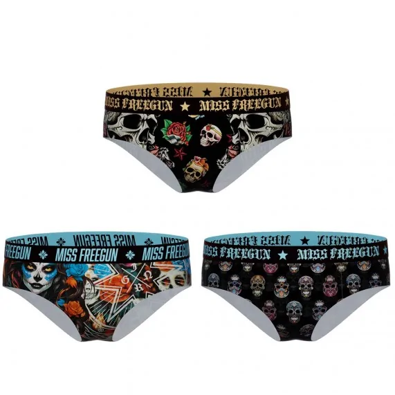 Set di 3 boxer da ragazza con tatuaggio a teschio (Boxer/Shorty) Freegun chez FrenchMarket