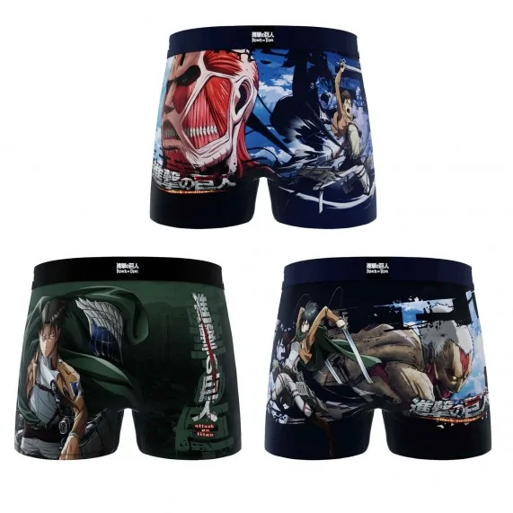 Lot de 3 Boxers Homme Microfibre "Attack On Titan" (Lot boxers Homme) Freegun chez FrenchMarket