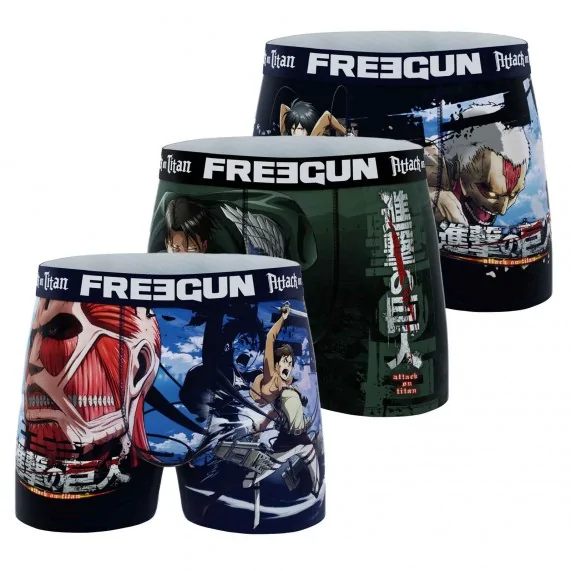 Set van 3 "Attack On Titan" Microvezel Boxershorts voor Mannen (Herenboxershorts) Freegun chez FrenchMarket